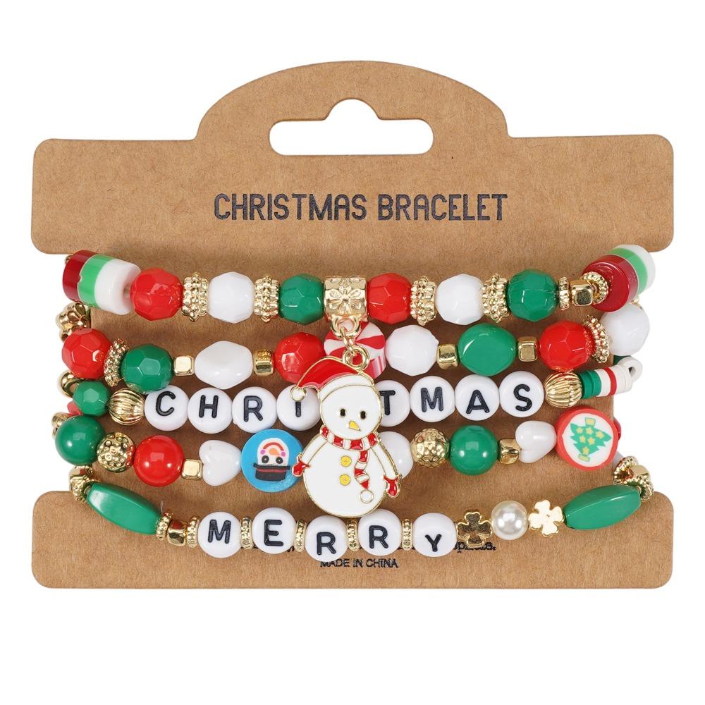5Pcs Snowman Christmas Bracelet Multi-Layer Stacking Rope Chain Bangle Beaded Bracelet Gifts