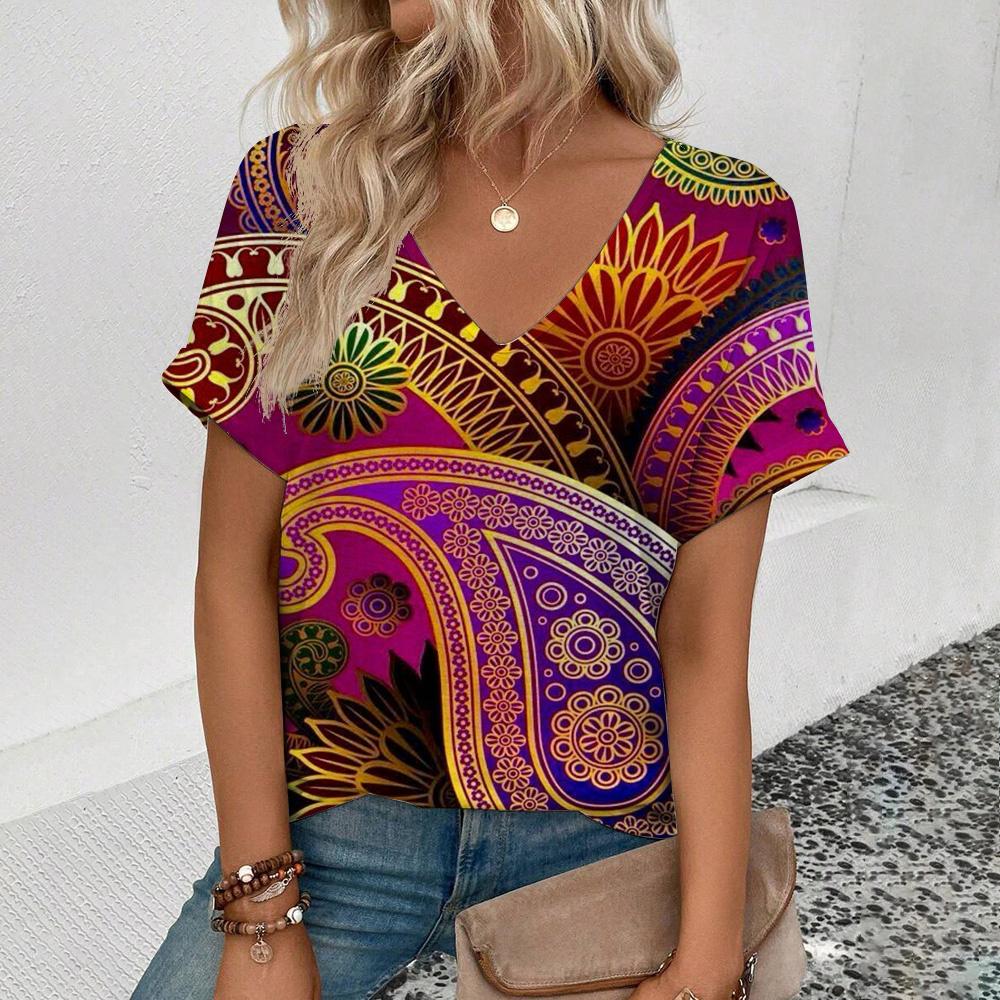 S-8XL Plus Size Women's T-Shirt Summer V-Neck T Shirt For Women Fashion Short Sleeve Tops Casual T-Shirt 3d Print Female Clothes