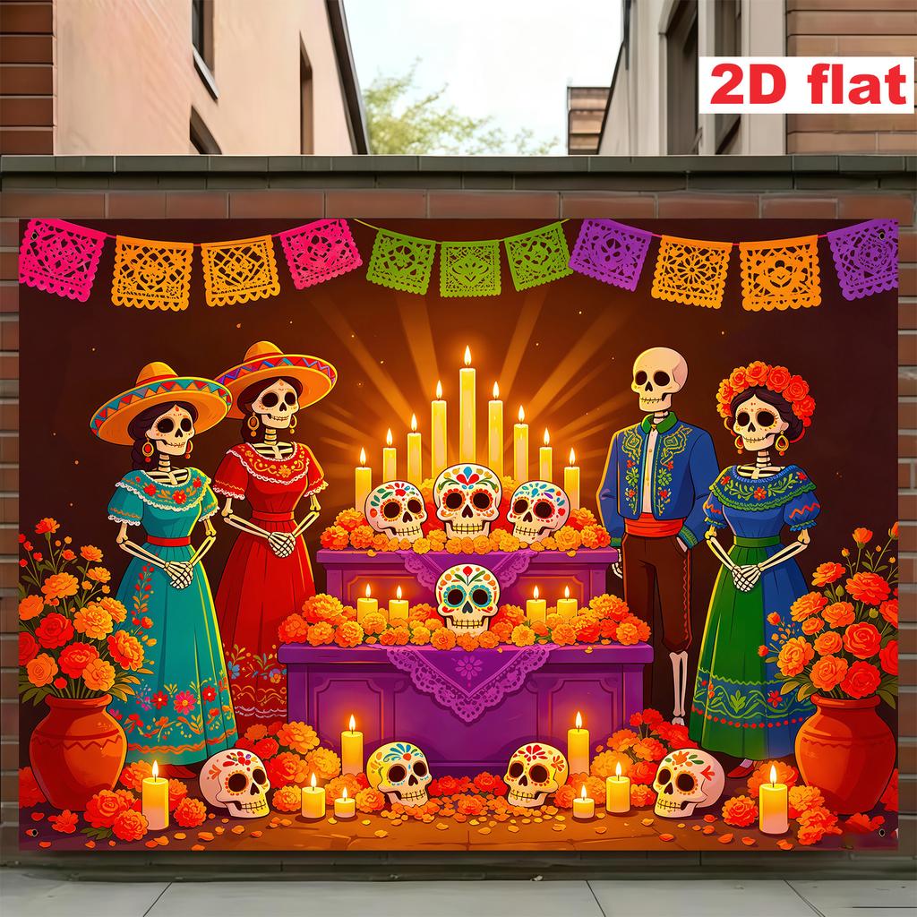 2D flat banner [Party banner, flag] 1 piece, polyester material, for Dia de los Muertos (Day of the Dead) in Mexicozyc