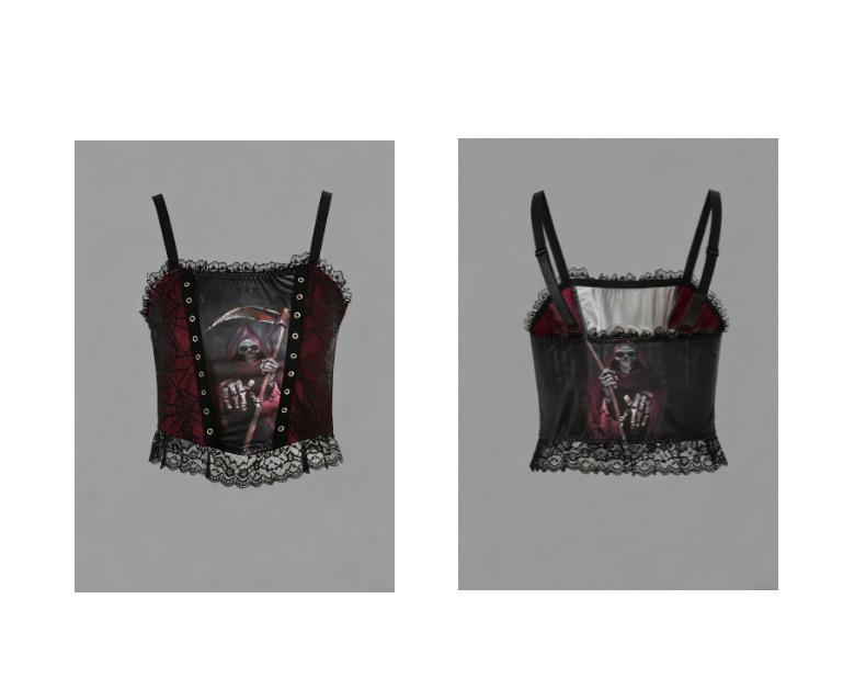 Темный готический принт Бога Смерти, кружевной лоскутный камзол - Быстрая доставка, горячий кроп-топ для девушки