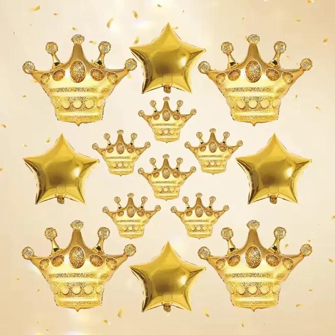 14pcs Big and Small Gold Crown Aluminum Film Balloon Set Party Decoration Photography Wedding baby shower Birthday Supplies