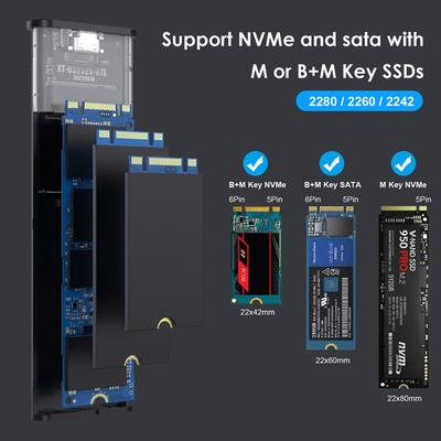 Корпус для твердотельного накопителя M2 10 Гбит/с NVMe NGFF SATA Dual Protocol M.2 to USB Type C 3.1 SSD-адаптер для твердотельного накопителя NVME PCIE NGFF SATA SSD Disk Box