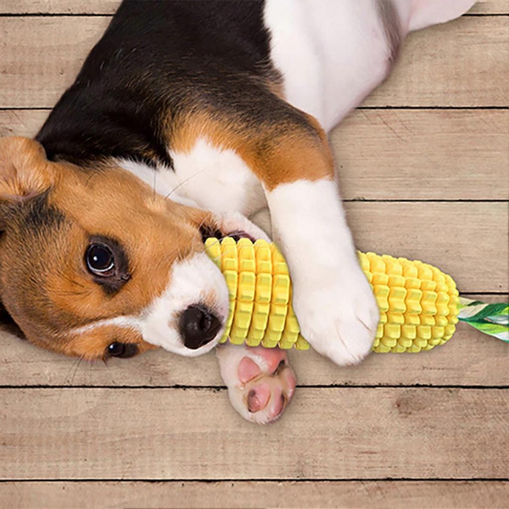 Soft Corn Shaped Dog Toy - Interactive Squeaky Teething Chew Toy for Small and Medium Pets, Anxiety Relief for Indoor and Outdoor Play less