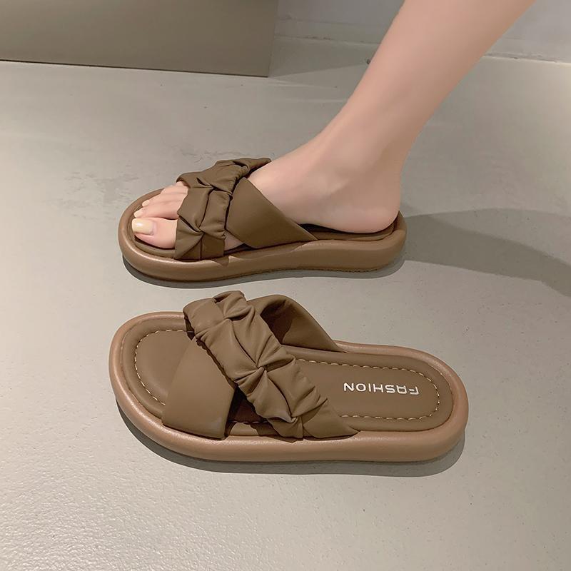 Платформенные шлепанцы женские летние для улицы 2025 новые ощущения перекрещенные ремешки модные сандалии-одно слово женские сандалии повседневные сандалии