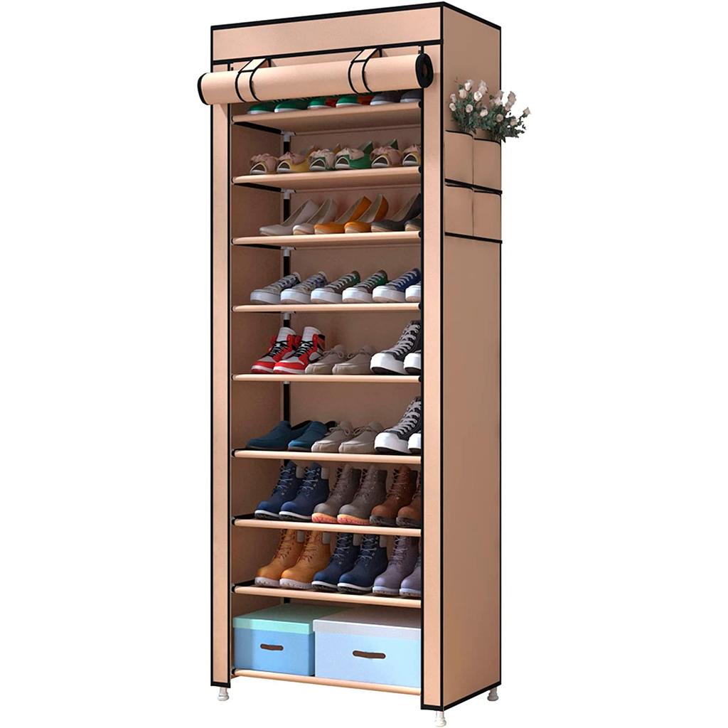 Shoe Cabinet Fabric Shoe Rack with Zippered Door and Side Pockets Nyana Home 160x88x30cm 27 Pairs