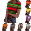 Women's Casual Fashion Round Neck Striped Print Short Sleeve Ribbed Top