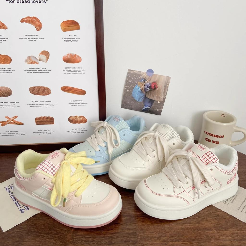 Pink Thick Baseplate Shoes Women's Sports Spring New Chic Niche Design Bread Shoes Student Breathable Little White Shoes