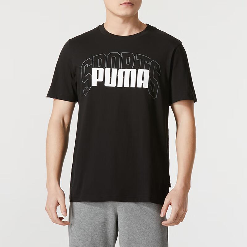 Puma Футболка с буквенным принтом для фитнеса и тренировок, удобная, дышащая, с коротким рукавом, в американском стиле, стандартного кроя, мужская, черная 630560-01