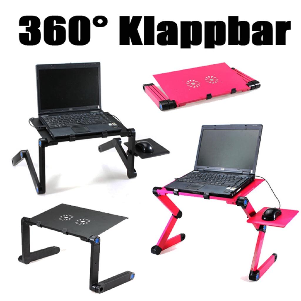 Регулируемая на 360 градусов складная подставка для стола для ноутбука Прочный алюминиевый поднос для ноутбука с охлаждающим ковриком для мыши с двумя вентиляторами