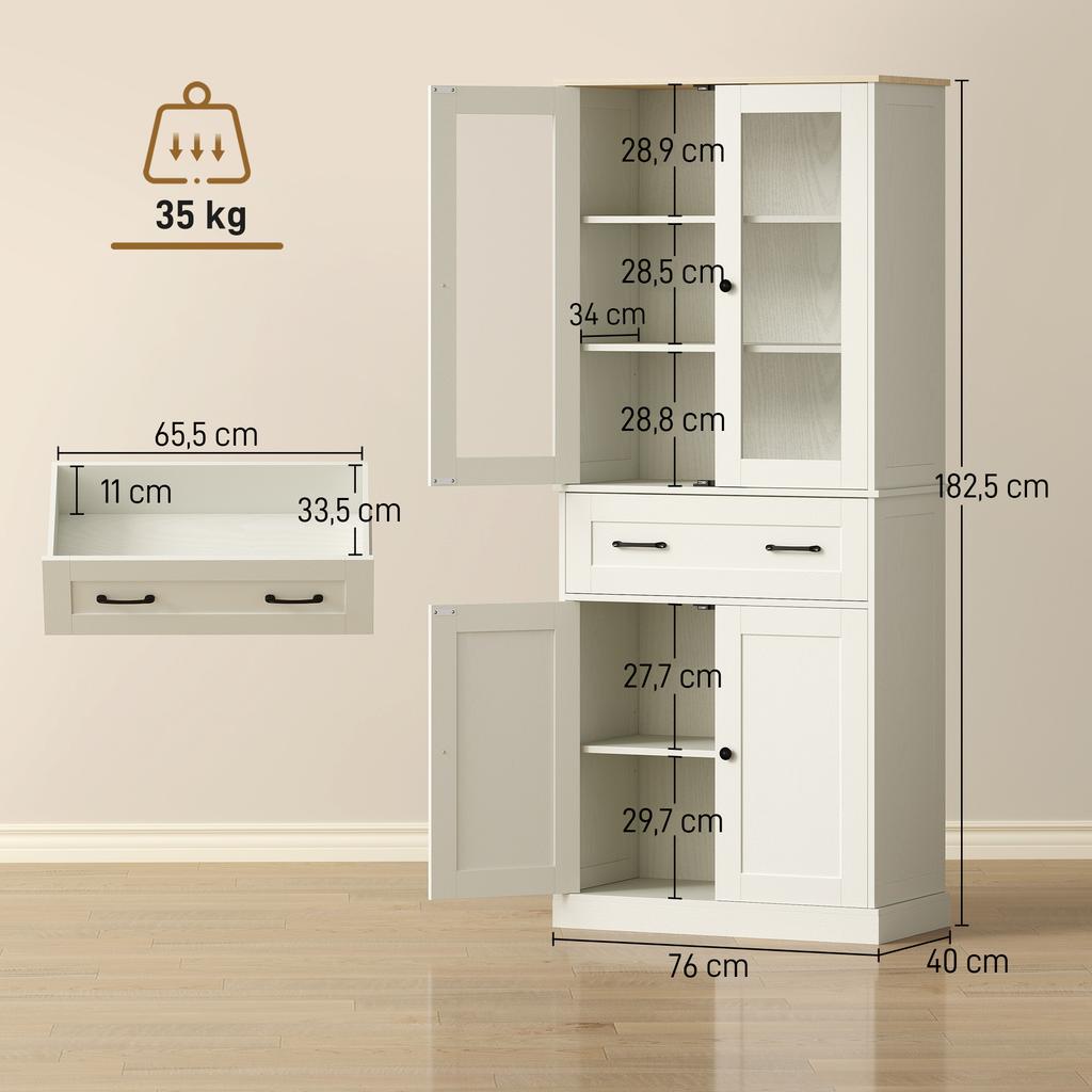 Freestanding Kitchen Cabinet Pantry With Adjustable Shelves And Drawer For Living Room Dining Room