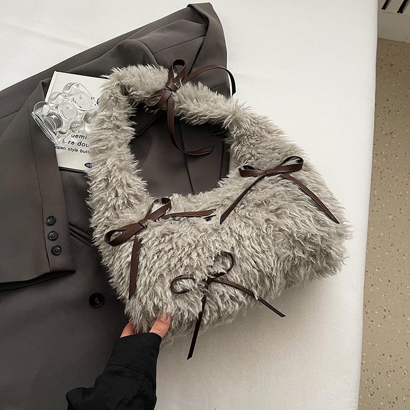 Autumn Personalized Fashion Mao Mao Bag Women's Bag High Value Bow Handbag Minimalist Lazy Shoulder Bag