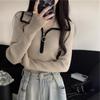 Women's Autumn and Winter Base Knitted Blouse with Color-Blocking Design Half-Zip Turn-Up Collar Slimming and Figure-Highlighting