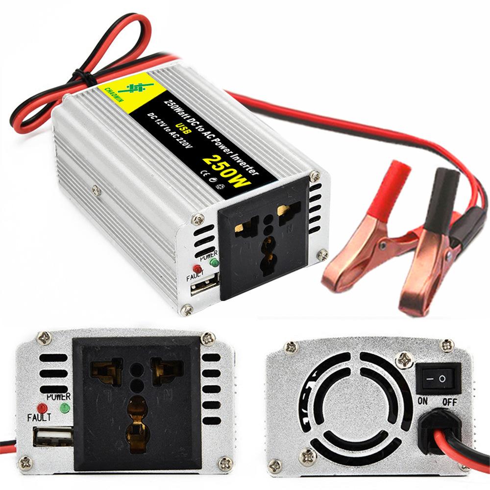 Солнечный инвертор 12 В в 220 В, 250 Вт/300 Вт модифицированный волновой преобразователь с USB/зажимом для аккумулятора