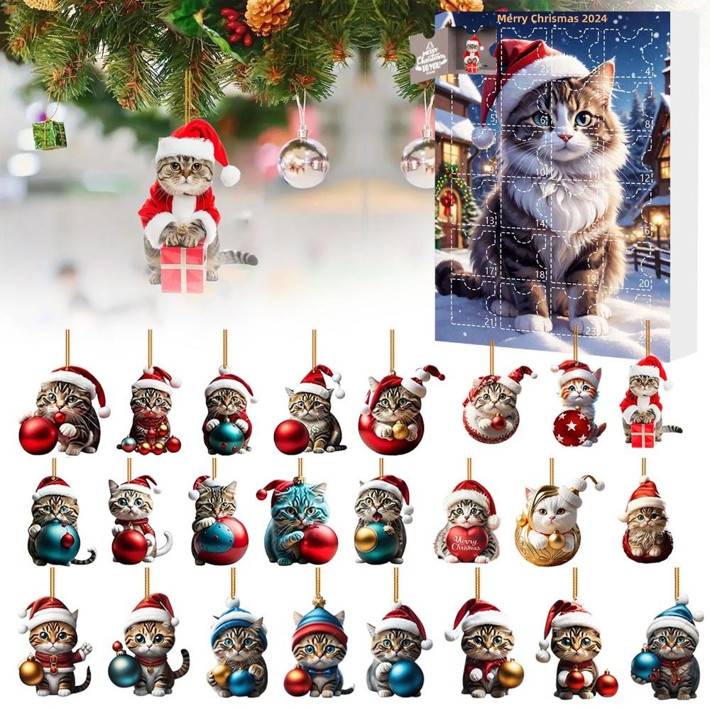 Christmas Hanging Ornament Cat Advent Calendar Acrylic 24 Days Christmas Countdown Calendar