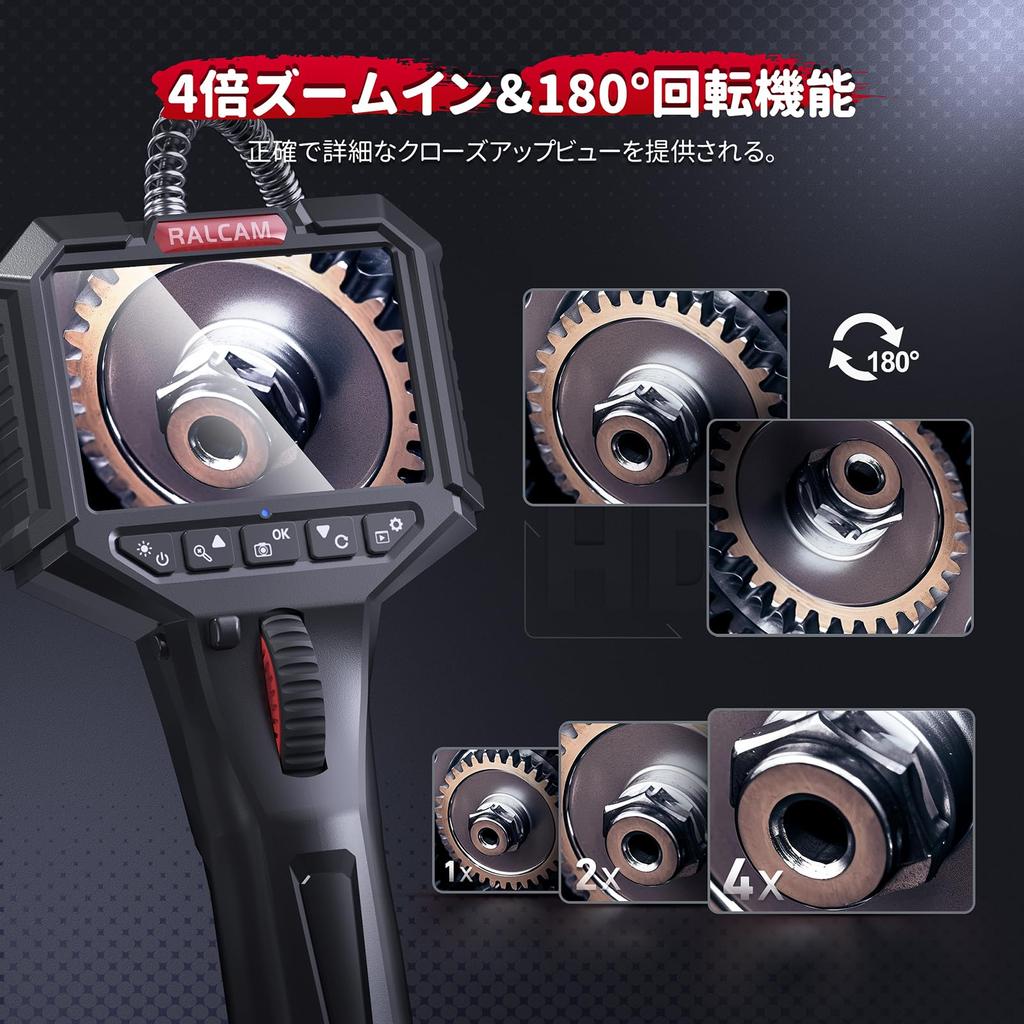 Ralcam Movable Tip IPS Screen Endoscope Diameter Industrial IP67 Waterproof Inspection 6 Adjustable LED for Precision Home and Cleaning Japanese