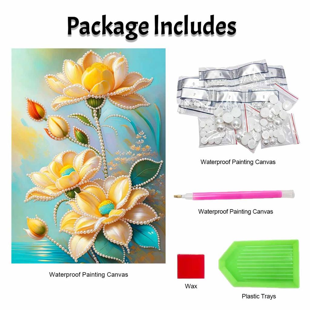Yellow lotus flower pearl painting handmade diy 5D pearl painting kit home wall decoration art