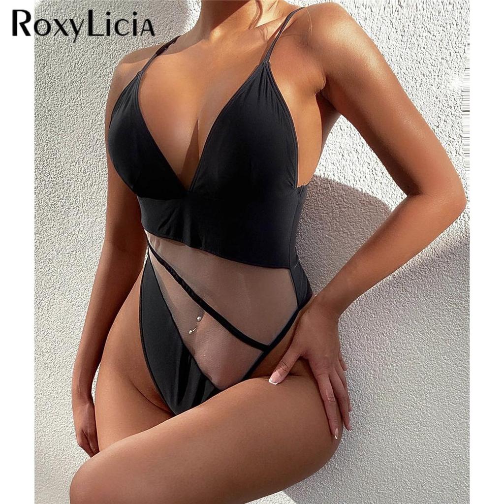 Сексуальный сетчатый прозрачный женский купальник с v-образным вырезом и высоким вырезом, цельный купальник, женский монокини с мягкой подкладкой, купальный костюм для плавания