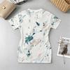Casual Short Sleeve Bodycon Dress Sweet Cool Abstract Watercolor V-Neck,Fitted,Soft Comfy,For Beach Vacation,Daily Wear,Afternoon Tea Outing