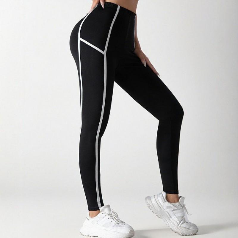 High-Waisted Yoga Leggings With Side Striped Detail Slim Fit Breathable Workout Pants Women