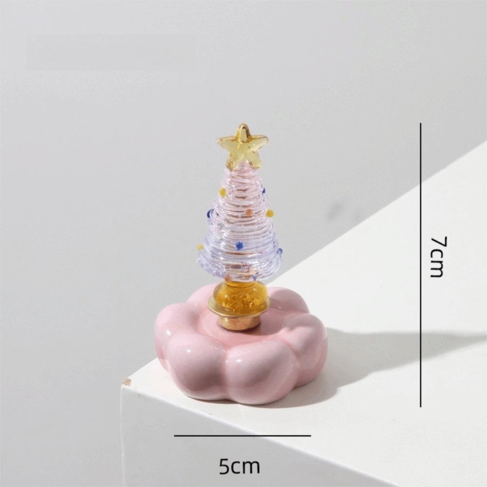 Glass Christmas Tree Figurine Ceramic Base Mini Tree Ornament Home Table Decor