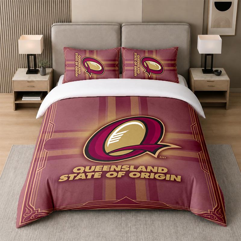 3Pcs Bedding SetQueensland Maroons Soft Bed Sheet and Two Pillowcases Home Bedroom Decor