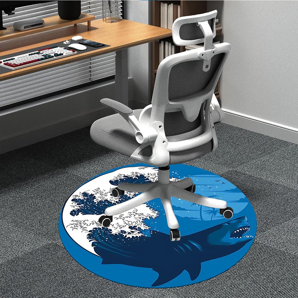 1PC Ocean Waves Office Round Area Rug, Mat Suitable For Office, Under Office Chairs Bedroom Living Room Home Decor, Room Deco