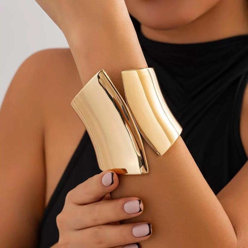Metallic Finish Wide Cuff Bracelet Extra Wide Statement Wrist Cuff Metal Bangle Party Wear