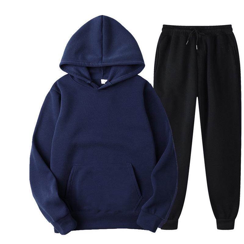Men's Trendy Solid Color Hooded Sweatshirt & Pants Set - Autumn/Spring 2025 Collection