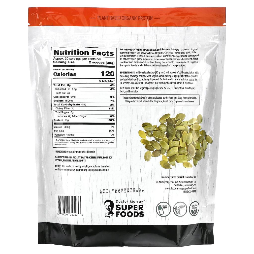 Dr. Murray's Superfoods, Organic Pumpkin Seed Protein Powder, 2 Lb (908 G)