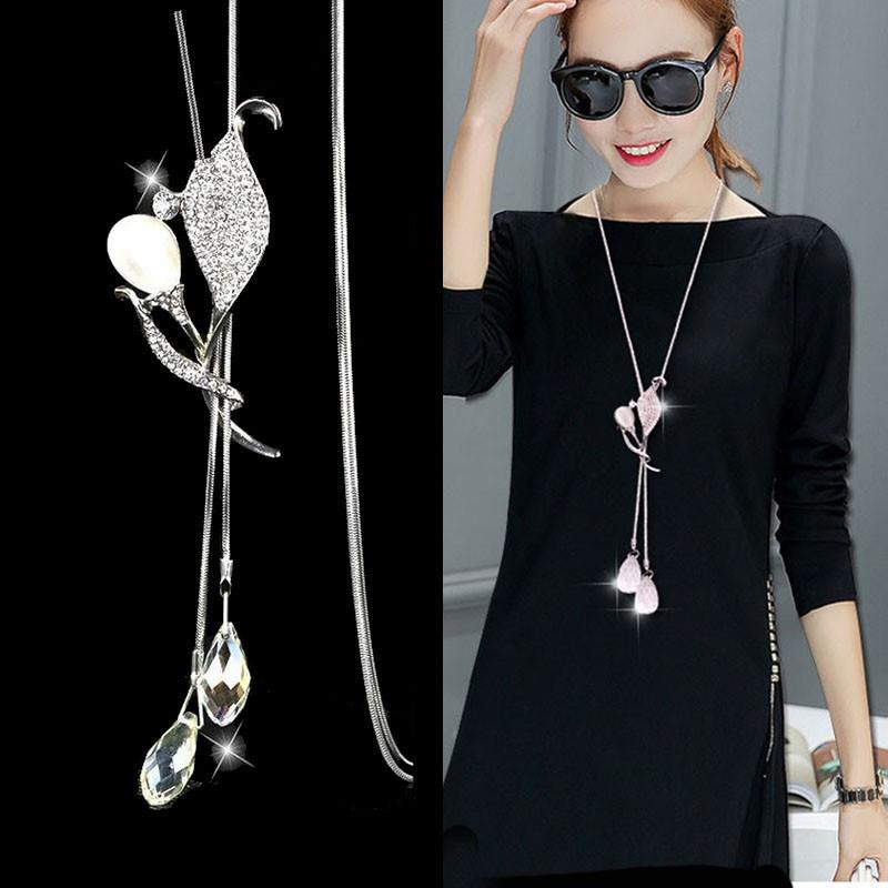 Women Long Necklace Fashion Geometric Crystal Necklaces Pendant Jewelry Statement Sweater Chain Collier Femme Collar Accessories