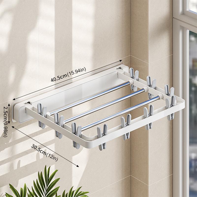 Sock Clip Space Saving Wall Mounted Multi Functional Towel Hanger Windproof Drying Rack with 10 Clips Folding