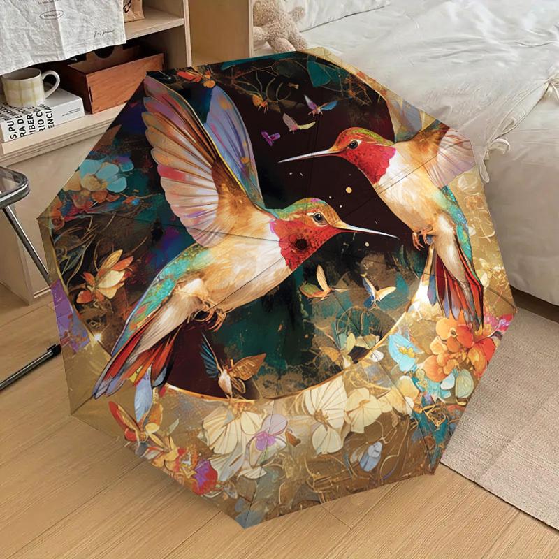 1pc Hummingbirds in Floral Garden Umbrella with Plastic Handle,Suitable for All Seasons Home Travel Outdoor UmbrellaDD930