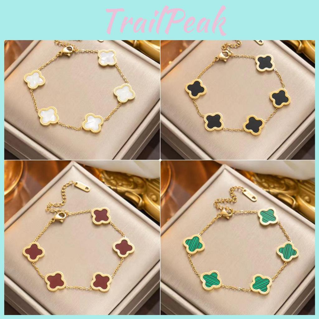 Lucky Titanium Fourleaf Clover Steel Bracelet Korean Style 18k Rose Gold Nonfading Jewelry