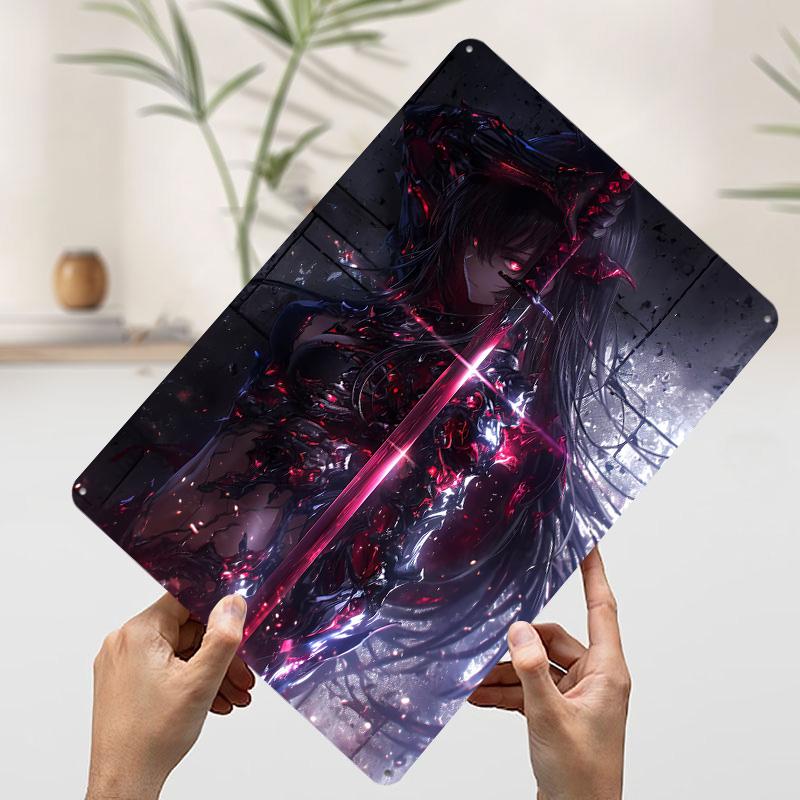 Anime Samurai Lightning Sword Tinplate Poster Customized Wall Art Vintage Retro Metal Signs for Room Decoration Gaming Wand Deko