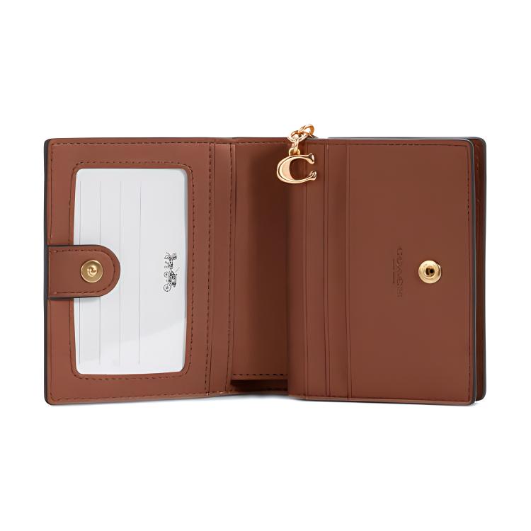 Coach Кошелек-защелка 11 с принтом Monogram, клатч на молнии, из покрытого холста и гладкой кожи, держатель для карт, кошелек, маленькие женские кошельки, коричневый, черный C4104-IMBLK