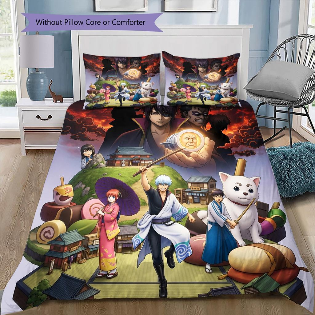 Gintama Pattern Bedding Quilt Set Quilt Cover Pillowcase Home Birthday Gift(1 * duvet cover + 2 * pillowcase, without core)