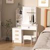 Vanity Desk with LED Lighted Mirror Makeup Mirror, Table 4 Drawers and Opening Shelves, Bedroom Dressing Stool