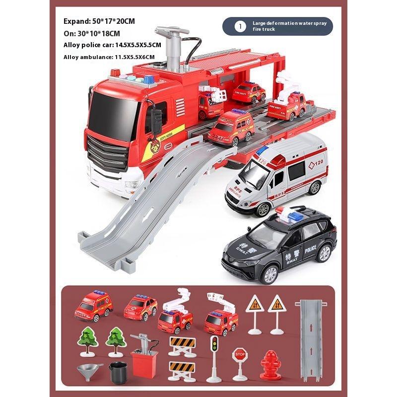 Детская игрушечная пожарная машина большого размера, может распылять воду, имитация разбрызгивателя, лестница из сплава, набор моделей спасательных машин