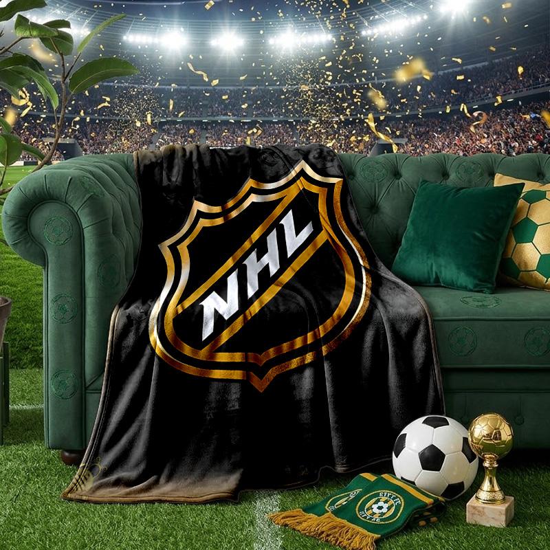 Nhl Hockey League Emblem Throws Blanket Flannel Blankets Plush for Couch Bed Gifts for Men Women Travel picnic blanket Christmas fan gifts
