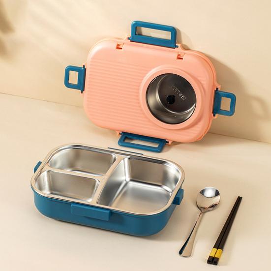 1 комплект контейнера для пищевых продуктов объемом 1100 мл, 3 отделения, ланч-бокс Bento из нержавеющей стали, не содержащий BPA, с