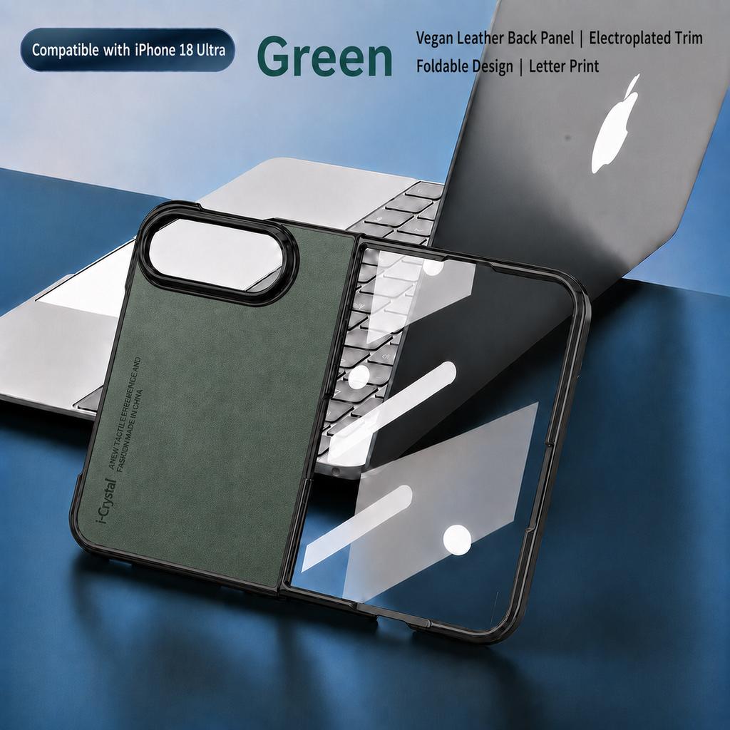 Business Leather Phone Case For Apple Iphone 18 Ultra Front Screen Tempered Film Sheepskin Folding Phone Cover Soft Touch Shell