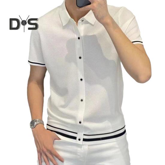 Мужская рубашка с лацканами, коротким рукавом, пуговицами, планкой, рубашка с полосками, дышащая летняя повседневная рубашка