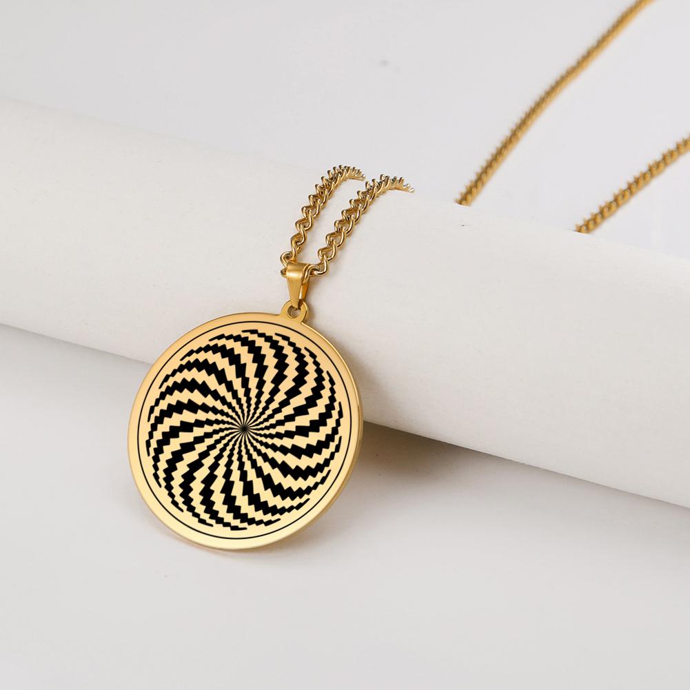 Dawapara The Illusion of Amulet Pendant Necklace Geometric Hypnosis Talisman Stainless Steel Jewelry Gift for Men Women