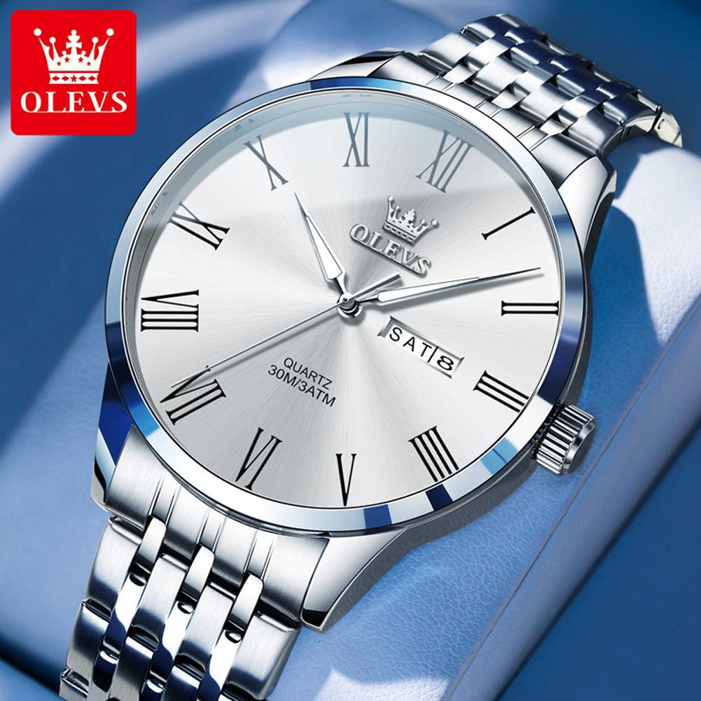 OLEVS 3633 New Mens Watch Original Classic Business Quartz Watch Waterproof Luminous Watch Dual Calendar Display Watch For Men