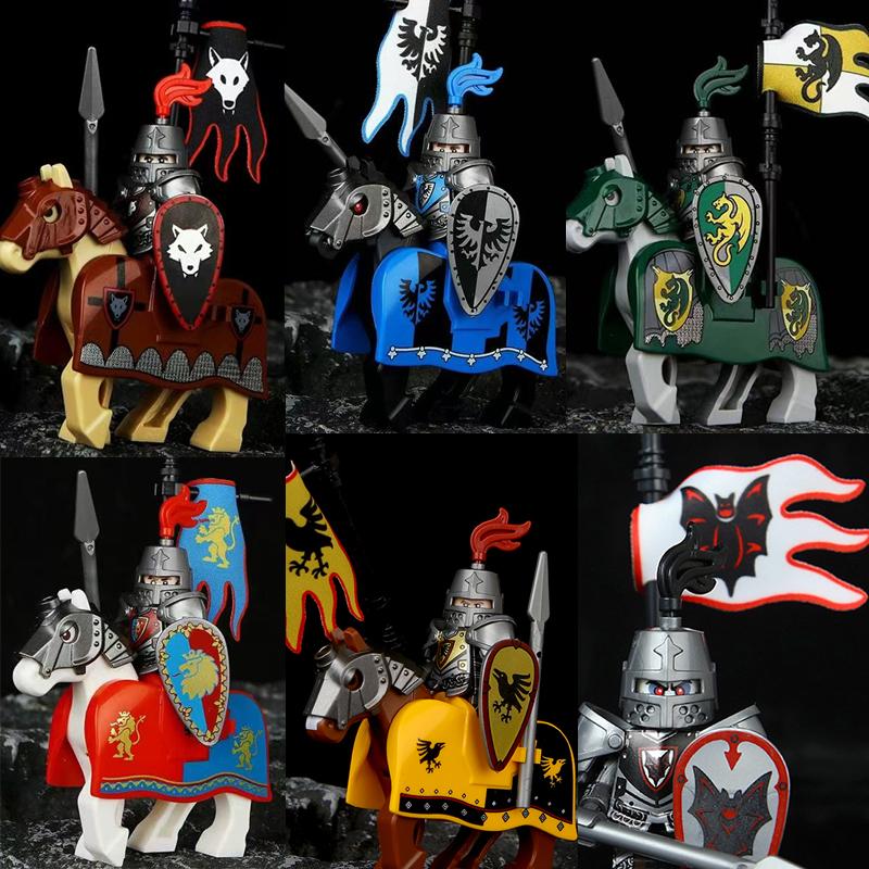 Зеленый Дракон Вороны Рыцари Щит Фигурки MOC Средневековые Древние Рыцари Сцена Строительный Блок Креативные Игрушки для Детей