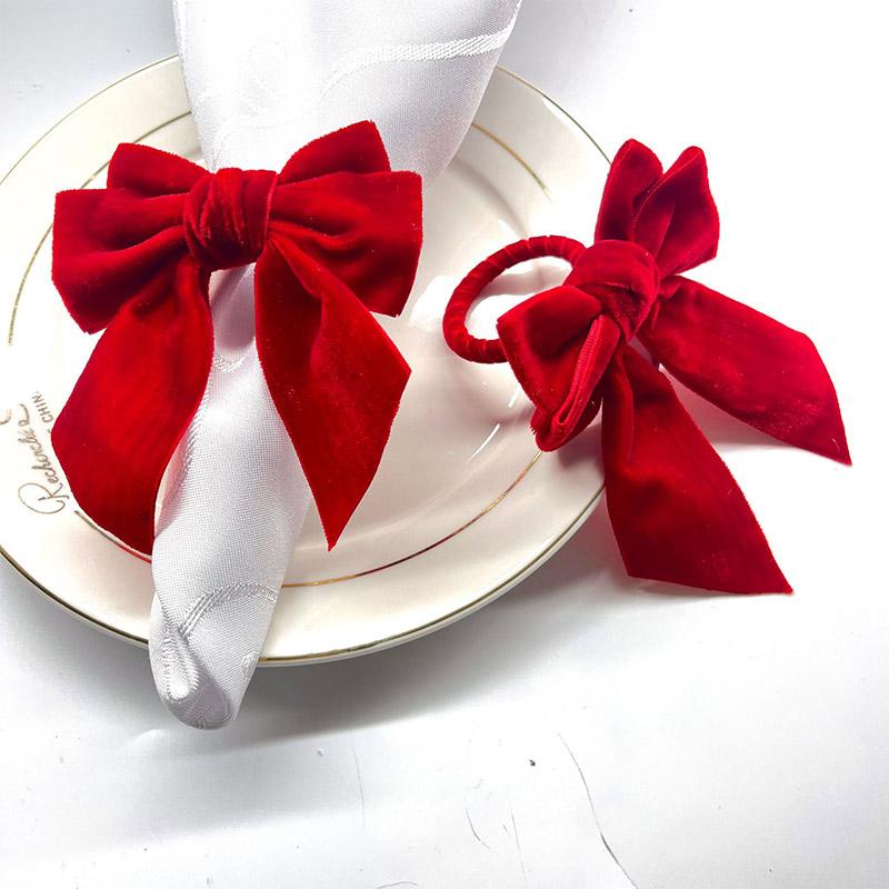 6pcs Festival Banquet Wedding Napkin Rings Luxury Velvet Bow Pearl Table Decoration Restaurant Decoration Tableware Accessories