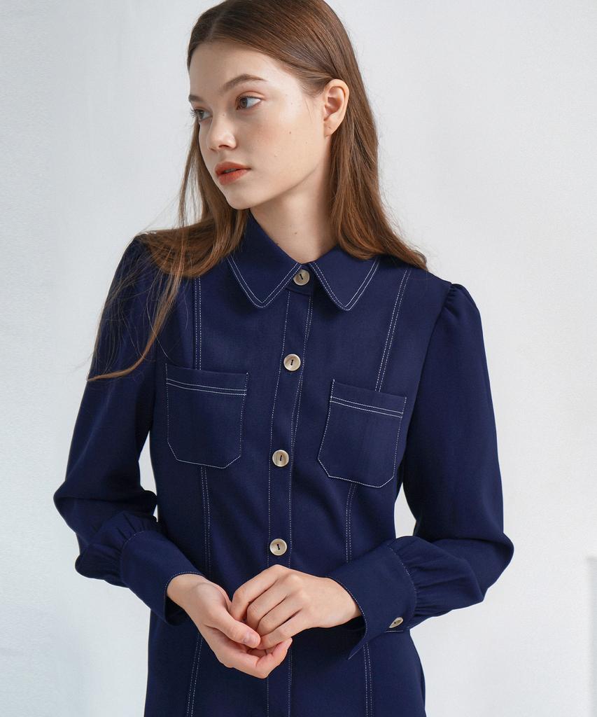 Bye Bye Seop Stitch Mini Dress Navy [T13]