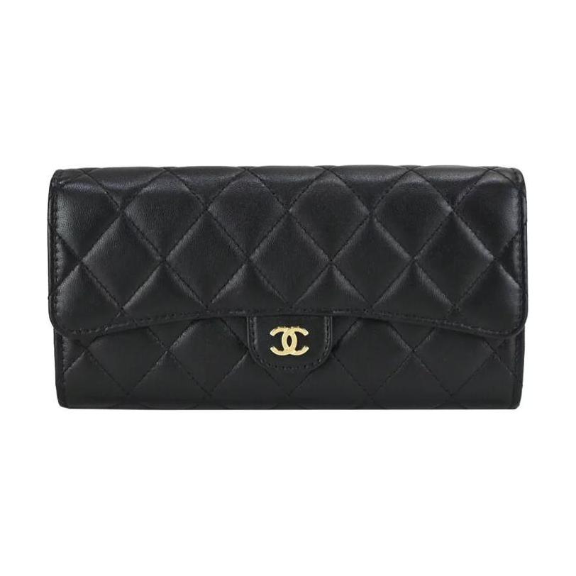 Chanel Gold Buckle Quilted Long Lambskin Wallet Women wallet Black AP0241-Y01295-C3906
