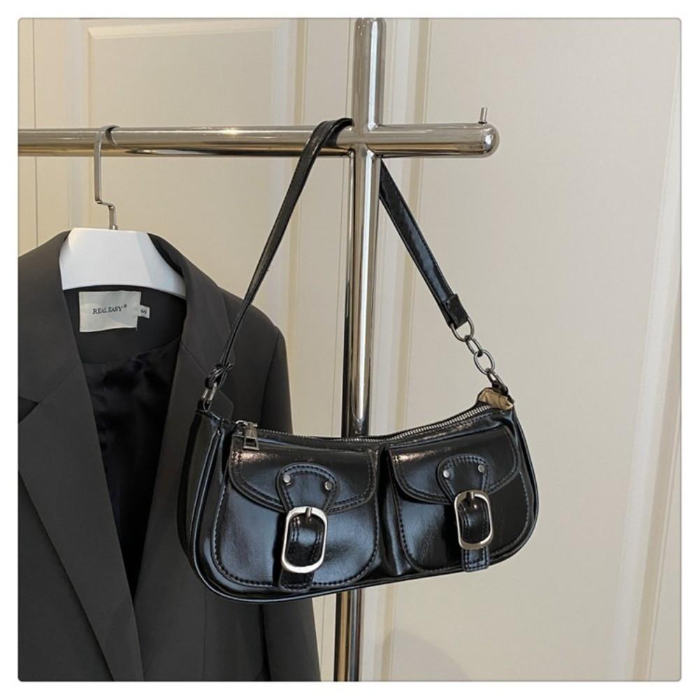 Vintage Women's Armpit Bag Double Pockets Zipper Handbag Pu Leather Shoulder Bag Spicy Girls