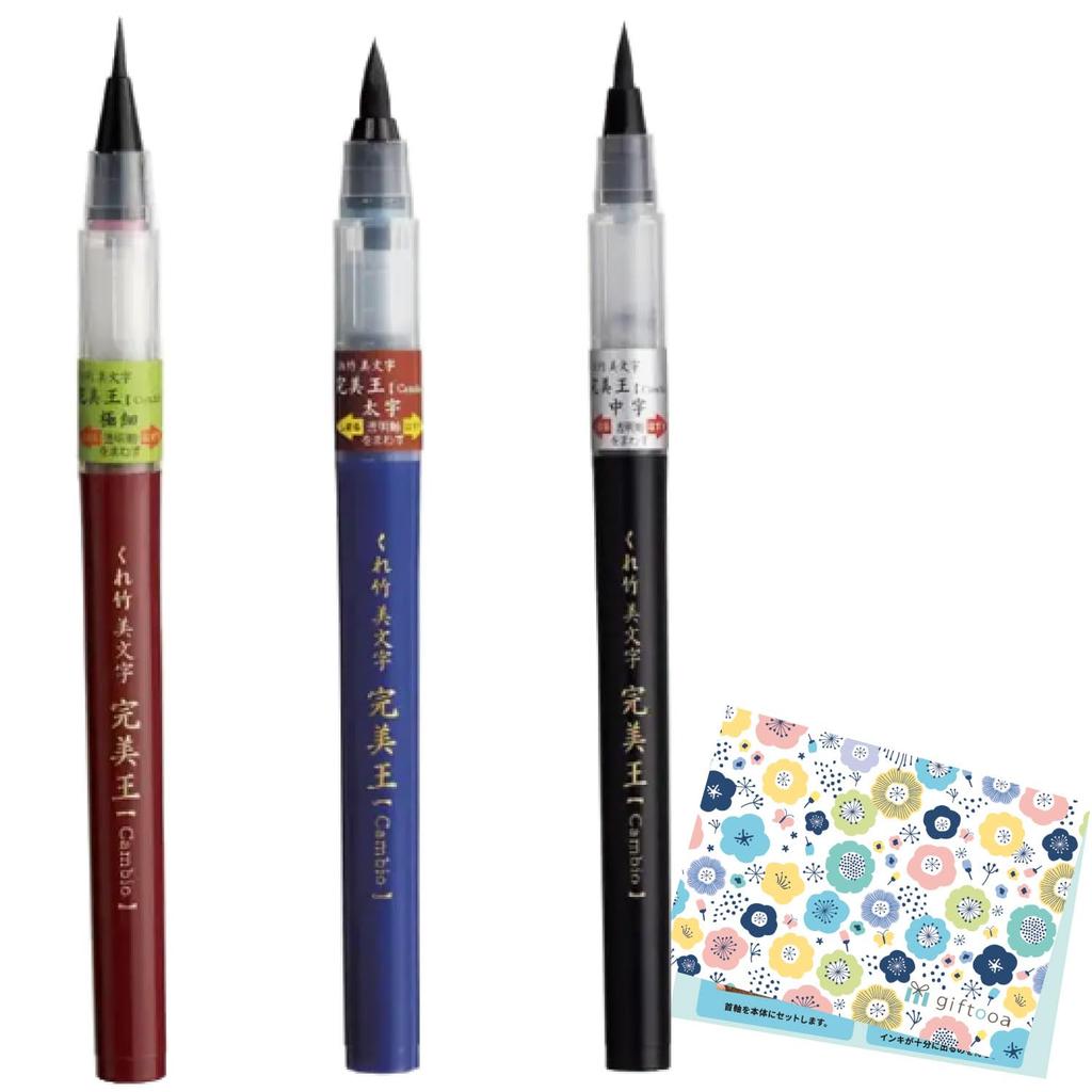 Kuretake 'Kanbiou' Brush Pen Gift Set (Extra Fine, Medium, Bold, 3-Pen Set)